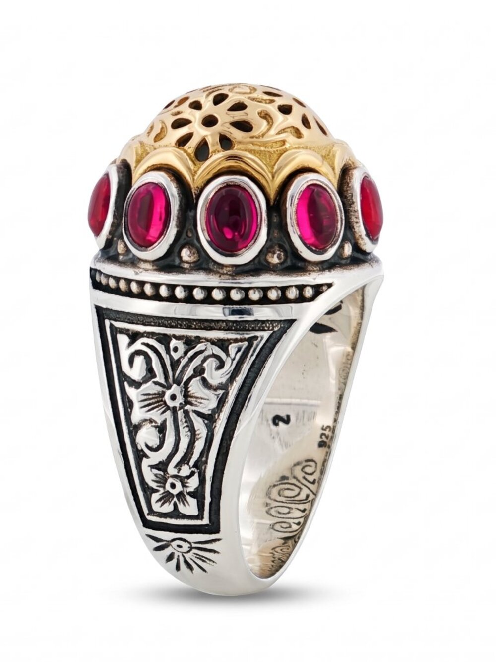 KONSTANTINO 925 Sterling Silver & 18K Gold Dome Corundum Ring Size 7.5
